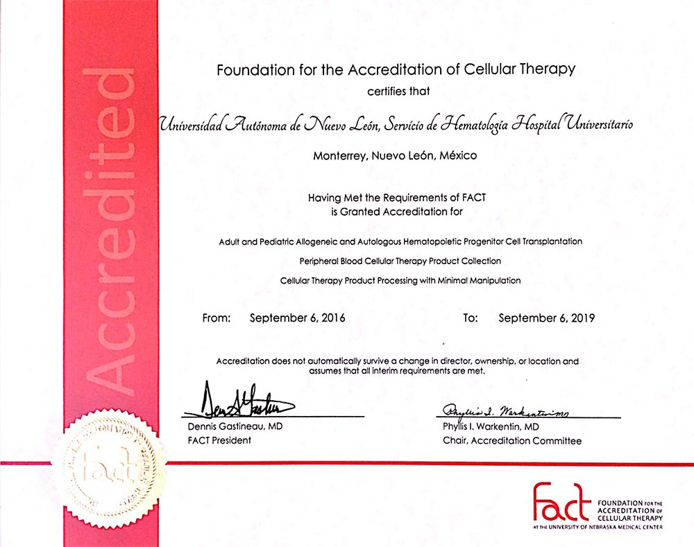 Acreditación FACT Laboratorio Hospital HU UANL